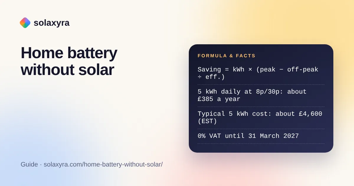 Home battery without solar savings formula with example time of use rates and payback